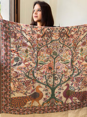 Gold Woven Zari Pashmina Shawl with Kaani Design Border & Pallu