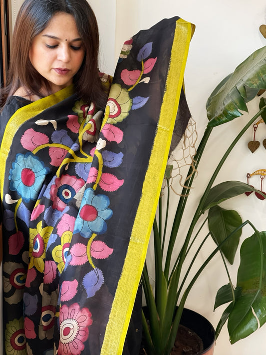 Handpainted Kalamkari Dupatta in Chanderi Silk