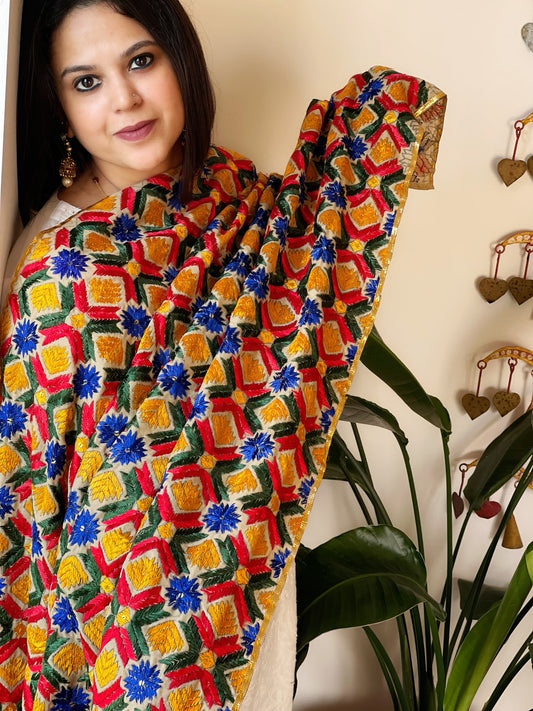 Handmade Bagh Phulkari Dupatta in Cotton