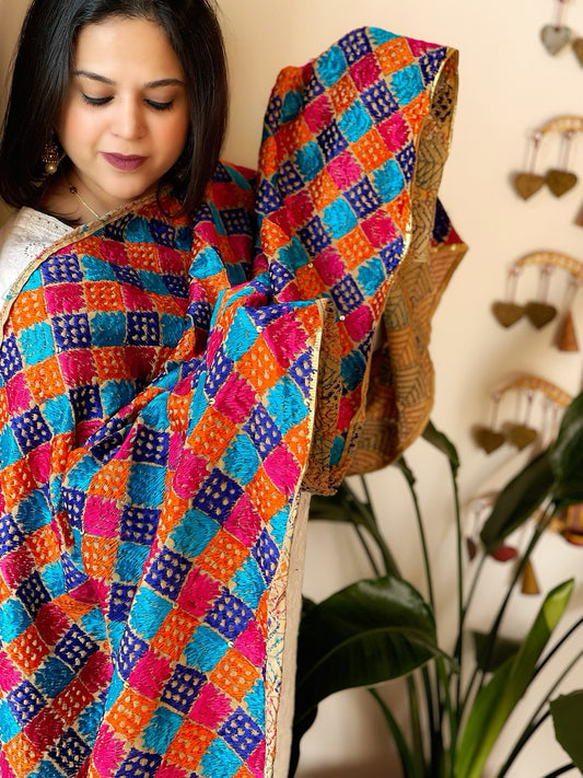 Handmade Bagh Phulkari Dupatta in Cotton