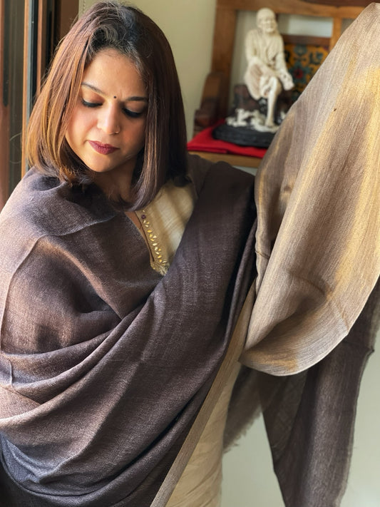 Brownish Grey Pashmina Shawl with Zari