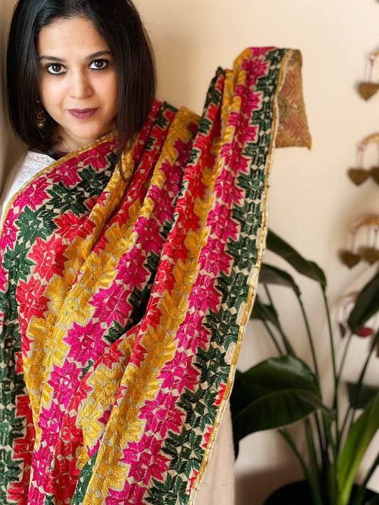 Handmade Bagh Phulkari Dupatta in Cotton