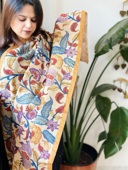 Handpainted Kalamkari Dupatta in Chanderi Silk