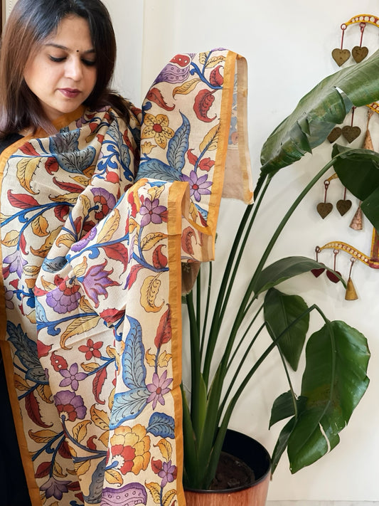 Handpainted Kalamkari Dupatta in Chanderi Silk