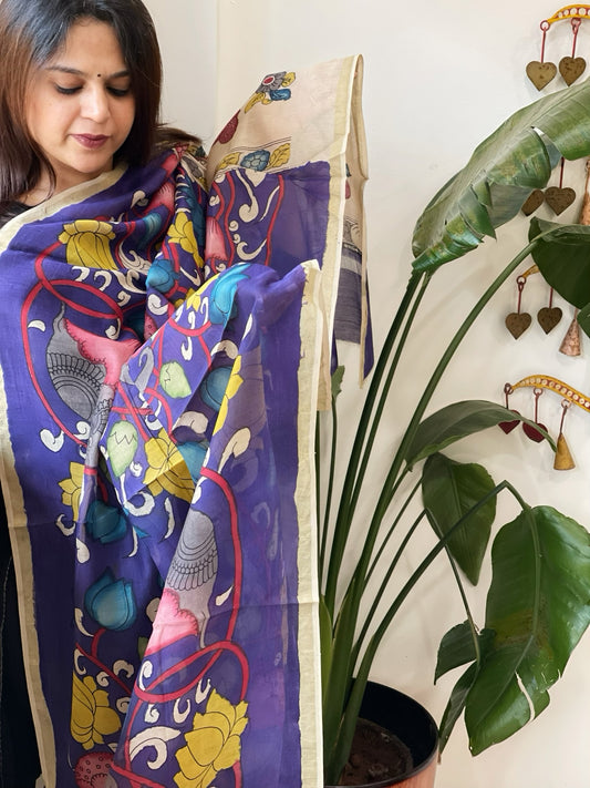 Handpainted Kalamkari Dupatta in Chanderi Silk