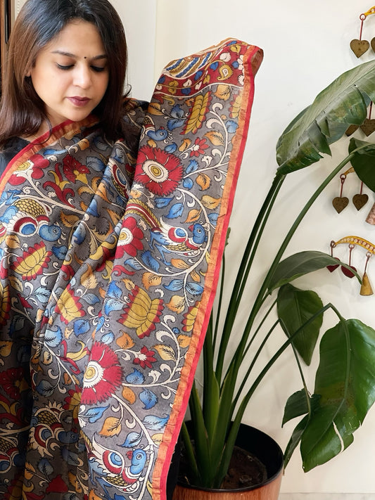 Handpainted Kalamkari Dupatta in Chanderi Silk
