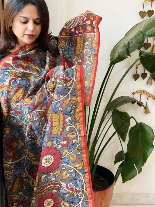 Handpainted Kalamkari Dupatta in Chanderi Silk