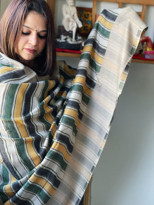 Beige Woven Pashmina Stripes Design Shawl