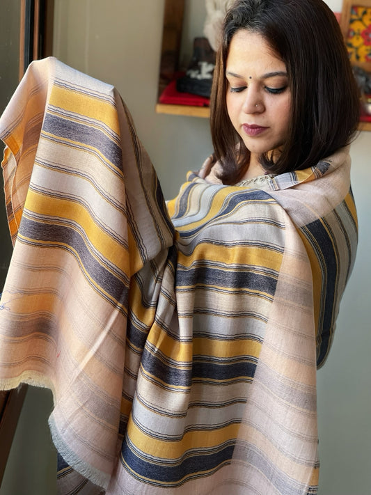Peach Woven Pashmina Stripes Design Shawl