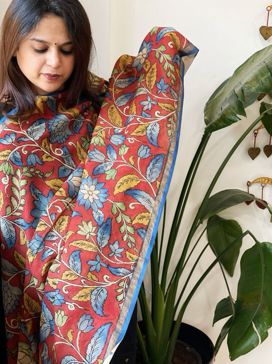 Handpainted Kalamkari Dupatta in Chanderi Silk