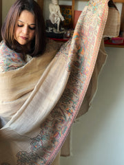 Gold Woven Zari Pashmina Shawl with Kaani Design Border & Pallu