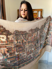 Gold Woven Zari Pashmina Shawl with Kaani Design Border & Pallu