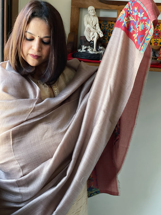 Lite Brown Woven Pashmina Shawl with Kaani Pallu