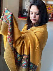 Mustard Woven Pashmina Shawl with Kaani Pallu