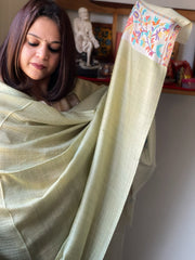 Pista Green Woven Pashmina Shawl with Kaani Pallu