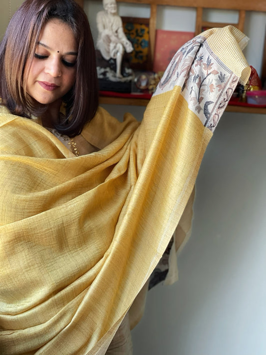 Yellow shmina Shawl with Kaani Pallu