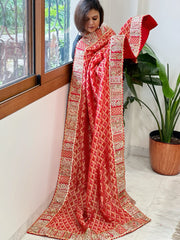 Red Woven Bandhej Banarasi Dupatta in Fine Georgette with Pearl, Sequin, Dabka Work