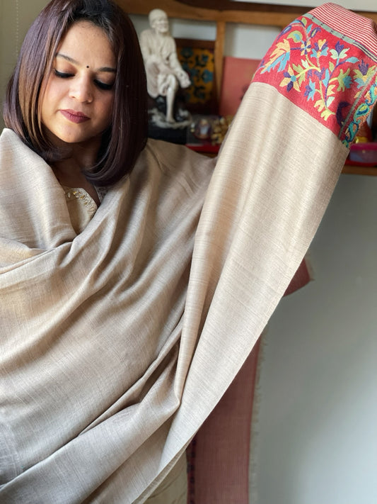 Lite Brown Woven Pashmina Shawl with Kaani Pallu