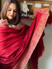 Red Woven Pashmina Shawl with Kaani Zari Border