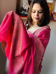 Pink Woven Pashmina Shawl with Kaani Zari Border