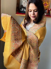 Yellow Woven Pashmina Shawl with Kaani Zari Border