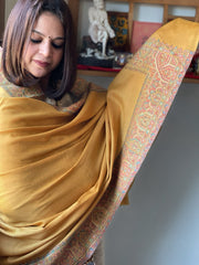 Yellow Woven Pashmina Shawl with Kaani Zari Border