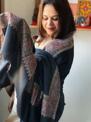 Black Woven Pashmina Shawl with Kaani Zari Border