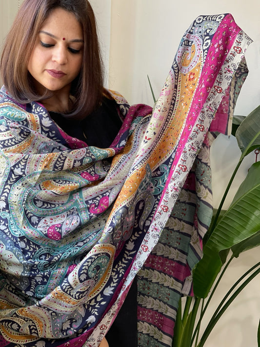 Woven Pashmina Kalamkari Shawl with Thread Embroidery
