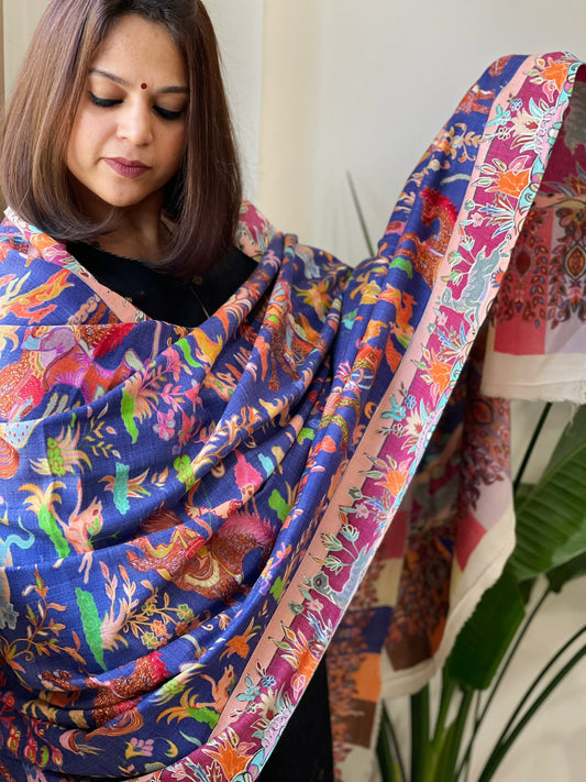 Woven Pashmina Kalamkari Shawl with Thread Embroidery