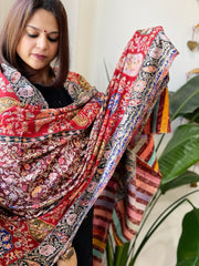 Woven Pashmina Kalamkari Shawl with Thread Embroidery