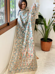Handpainted Madhubani Dupatta in Pure Tussar Silk