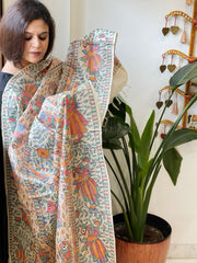 Handpainted Madhubani Dupatta in Pure Tussar Silk