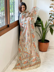 Handpainted Madhubani Dupatta in Pure Tussar Silk