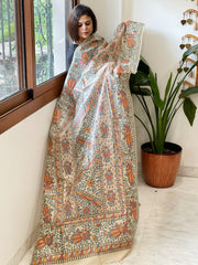 Handpainted Madhubani Dupatta in Pure Tussar Silk