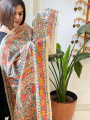 Handpainted Madhubani Dupatta in Pure Tussar Silk