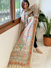 Handpainted Madhubani Dupatta in Pure Tussar Silk