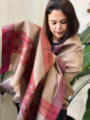 Lite Brown Woven Kullu Woollen Shawl