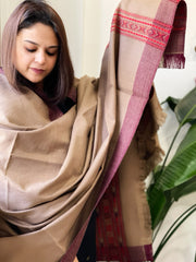 Lite Brown Woven Kullu Woollen Shawl