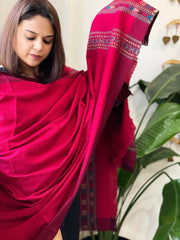 Pinkish Red Woven Kullu Woollen Shawl