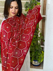 Red Bandhani Dupatta with Gotapatti Handwork in Pure Silk