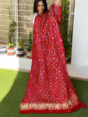 Red Bandhani Dupatta with Gotapatti Handwork in Pure Silk