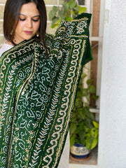 Green Bandhani Dupatta with Gotapatti Handwork in Pure Silk