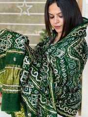 Green Bandhani Dupatta with Gotapatti Handwork in Pure Silk