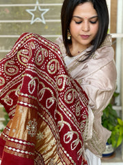 Mauve Bandhani Dupatta with Gotapatti Handwork in Pure Silk