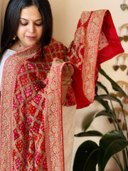 RedHandwoven NeemZari Bareek Bandhani with Dabka Handwork in Pure Georgette