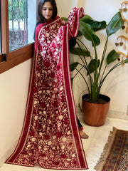 Maroon  Parsi Gara Embroidery Dupatta in Georgette