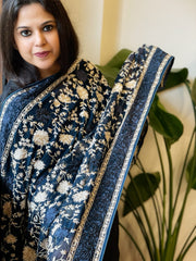 Teal Parsi Gara Embroidery Dupatta in Georgette
