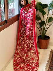 Pink Parsi Gara Embroidery Dupatta in Georgette