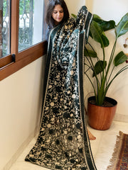 Dark Green Parsi Gara Embroidery Dupatta in Georgette