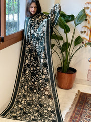 Dark Green Parsi Gara Embroidery Dupatta in Georgette